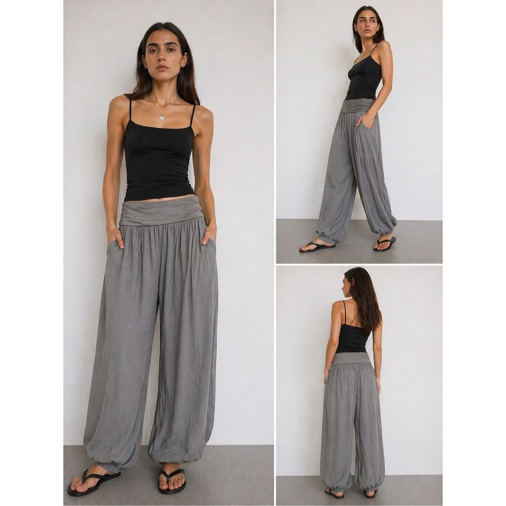 NWT NILE Gray Harem Pants One Size (Fits M) Made in Italy Wide Leg Flowy